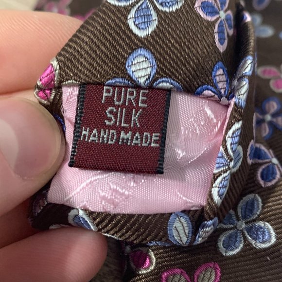 TM LEWIN Brown Blue Pink Floral Silk Neck Tie - Picture 7 of 8